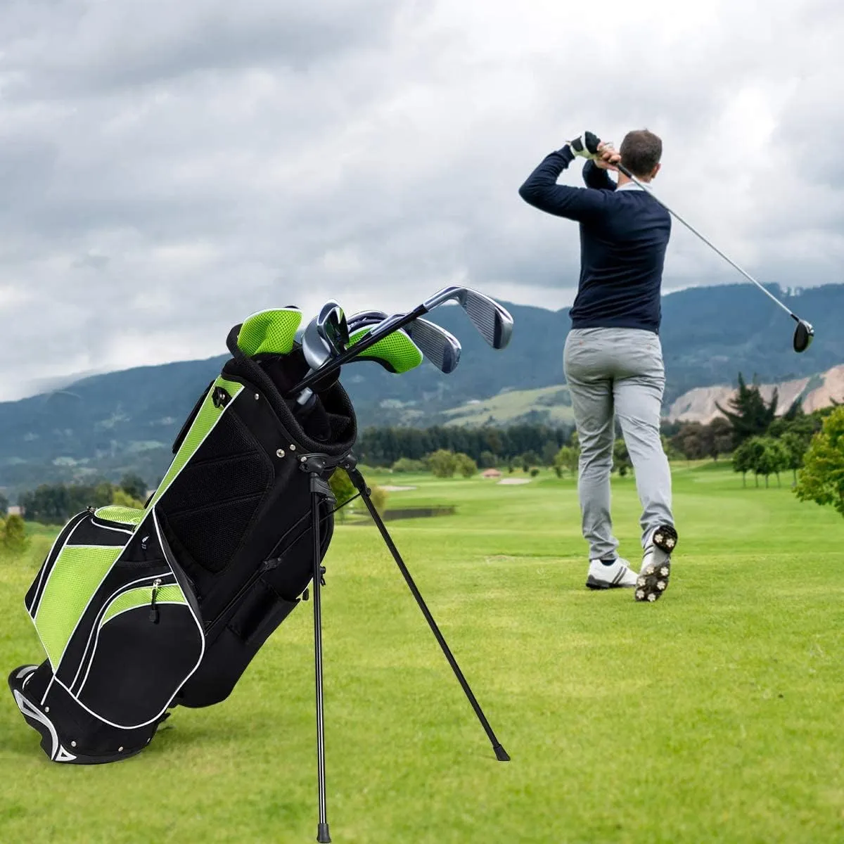 Golf Stand Bag, Golf Club Bag w/6 Large Way Top Dividers & 7 Pockets, Lightweight Golf Carry Bag w/Ergonomic Dual Straps & 2 Aluminium Pole, Lightweight Golf Bag for Men & Women
