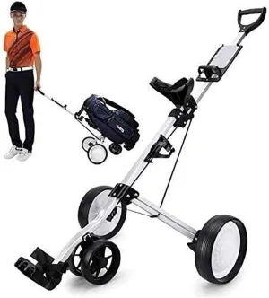 Golf Trolley Golf Cart Golf Trolley 4 Wheel Golf Push Cart with Cup Holder and Scorecard Rack, Folding Portable Pull Caddy Cart Club Bag Trolley, Easy Carry and Assembly