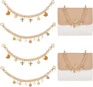 GOMAKERER 4 Pcs 2 Styles Alloy Enamel Chain Strap, Assorted Imitation Pearl Daisy Bee Charms with 9.84 Inch/25cm Handheld Purse Extender Handle Chains Decor for Women Crossbody Shoulder Bag