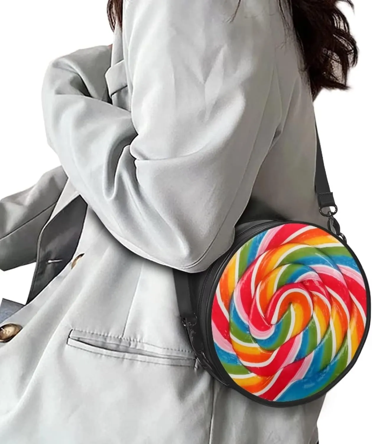 Gomyblomy Womens Girls Tote Handbag Fashion Zip Up PU Leather Meaasenger Bag Round Wallet with Adjustable Straps