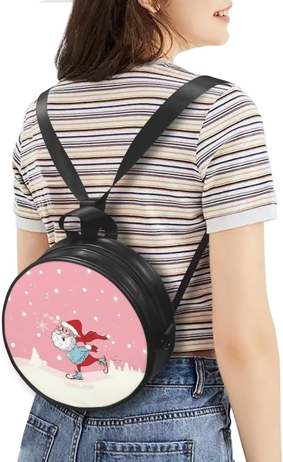 Gomyblomy Womens Girls Tote Handbag Fashion Zip Up PU Leather Meaasenger Bag Round Wallet with Adjustable Straps
