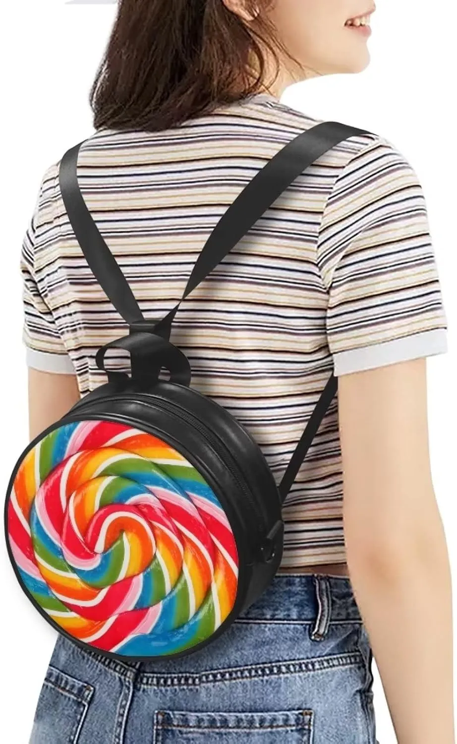 Gomyblomy Womens Girls Tote Handbag Fashion Zip Up PU Leather Meaasenger Bag Round Wallet with Adjustable Straps