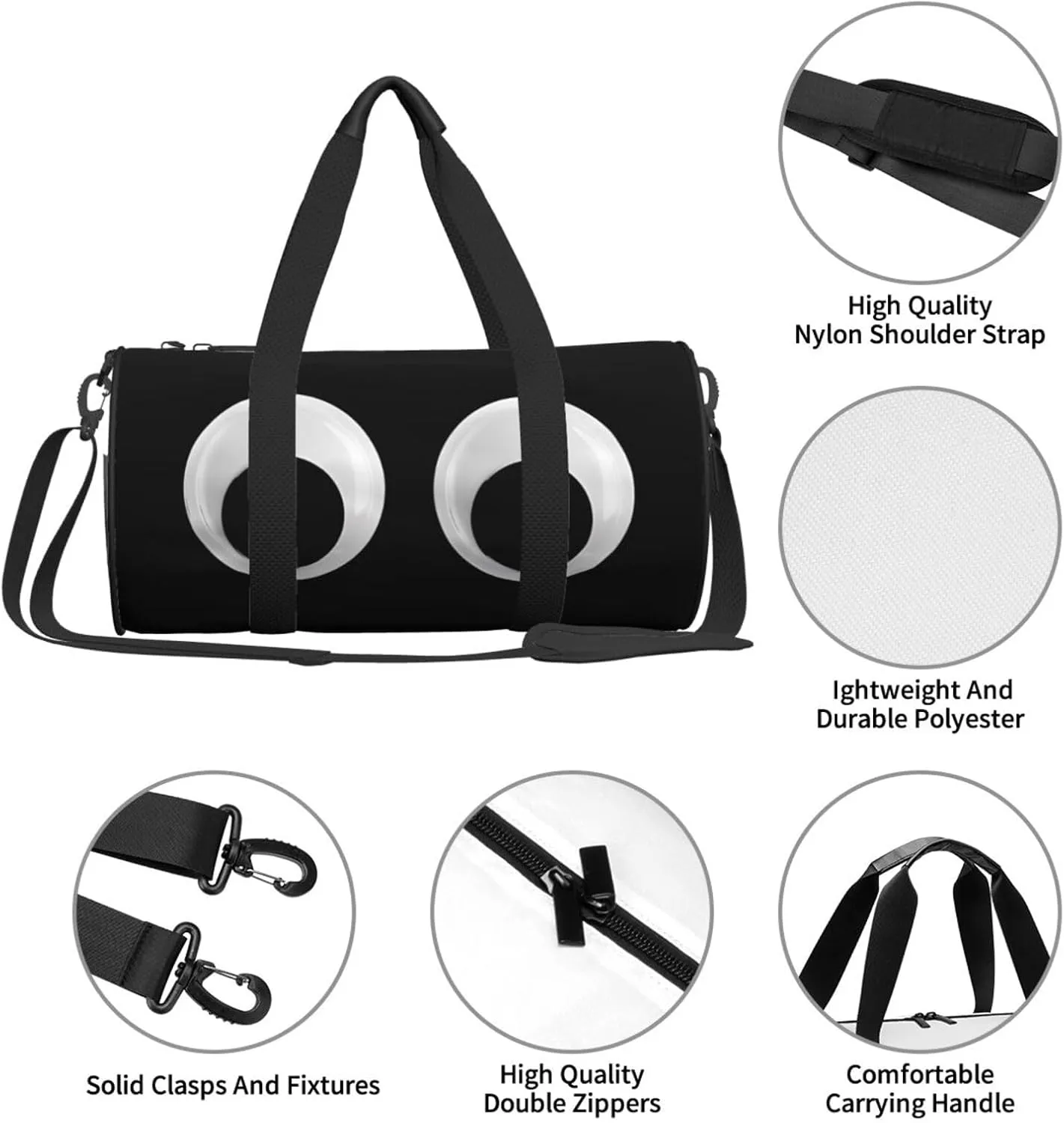 Googly Eyes Round Travel Duffel Bag Large Capacity Gym Sports Bags for Hiking Vacation Trips