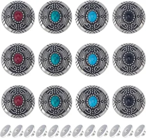 GORGECRAFT 1 Box 12PCS Screw Back Buttons 4 Colors 30mm Turquoise Concho Buttons Cat Eye Engraved Metal Buttons Replacement Vintage Alloy Buckle for DIY Leather Craft Bag Fabrics Sewing Decoration