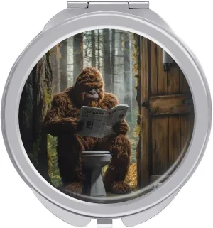 Gorilla Bigfoot Sitting On The Toilet Reading Newspaper Compact Makeup Mirror Mini Foldable Cosmetic Mirror Portable Travel Mirror for Purse Pocket