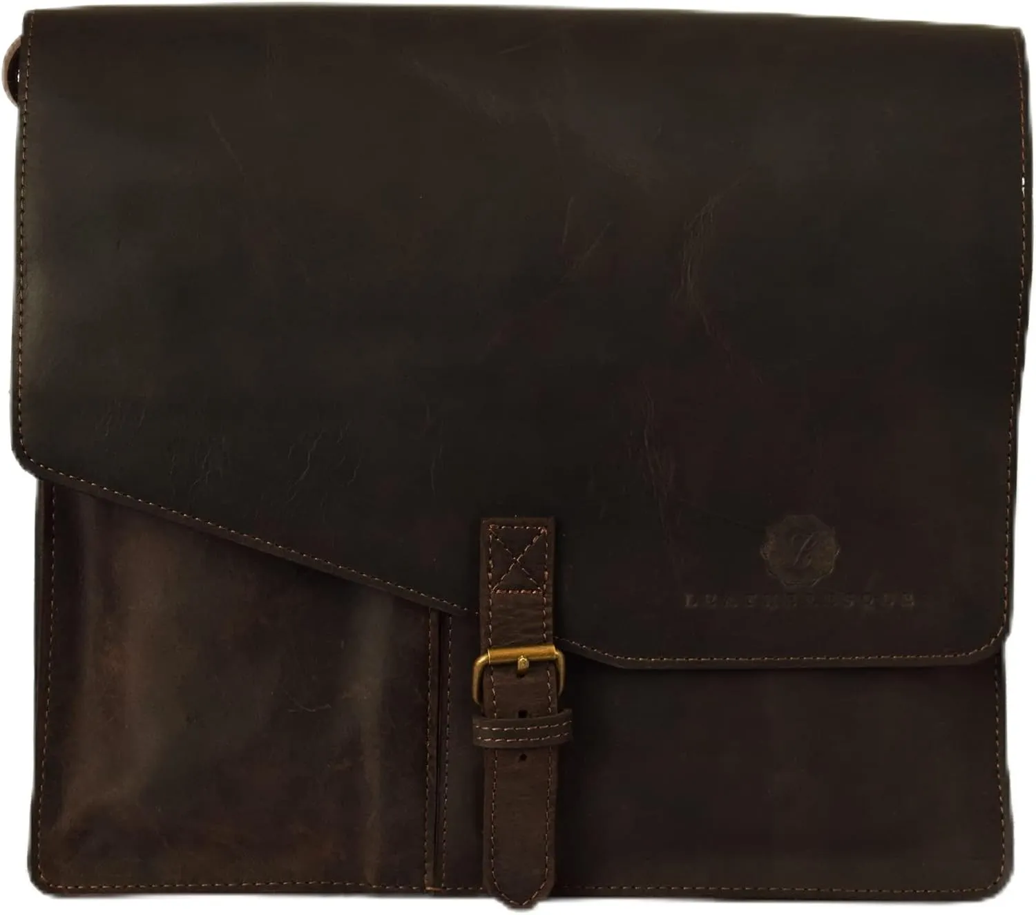 Gotham City Handmade Genuine Leather Crossbody Laptop Messenger Shoulder Bag 14 inch Satchel for Men and Women Crazy Horse Distressed Black-Brown
