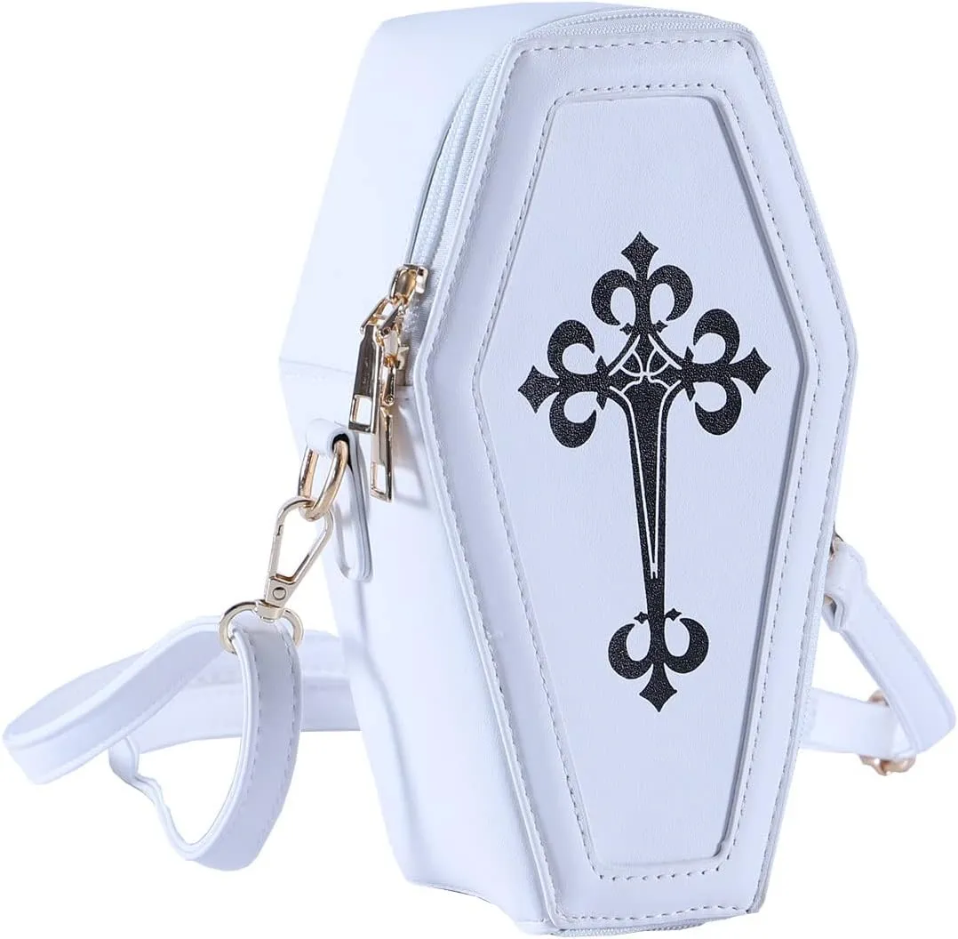 Gothic PU Leather Bag Women’s Crossbody Coffin Shape Bag Cell Phone Purse Small Shoulder Bag for Halloween Cosplay