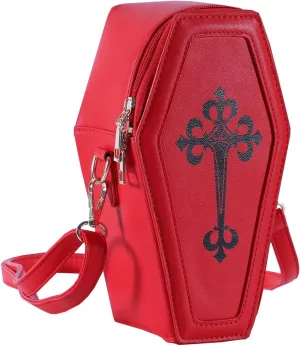 Gothic PU Leather Bag Women’s Crossbody Coffin Shape Bag Cell Phone Purse Small Shoulder Bag for Halloween Cosplay