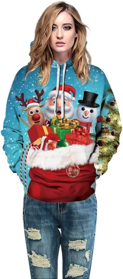 Grace's Secret Unisex 3D Ugly Christmas Sweatshirt Kangaroo Pocket Hoodies Pullover