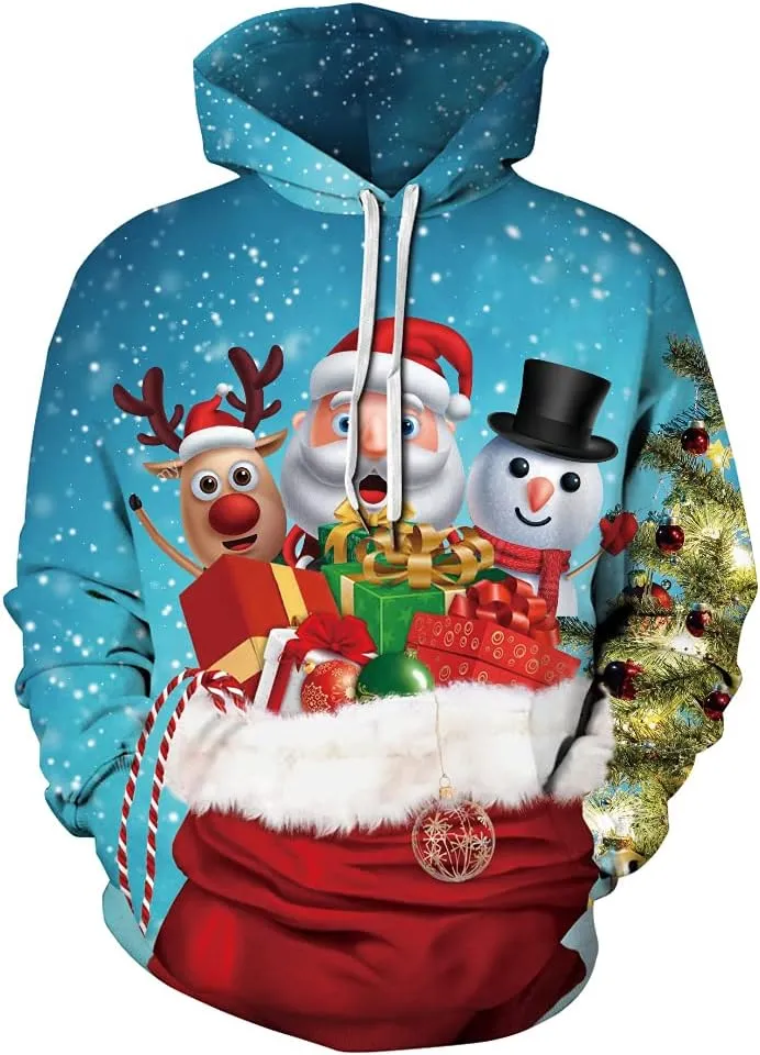 Grace's Secret Unisex 3D Ugly Christmas Sweatshirt Kangaroo Pocket Hoodies Pullover
