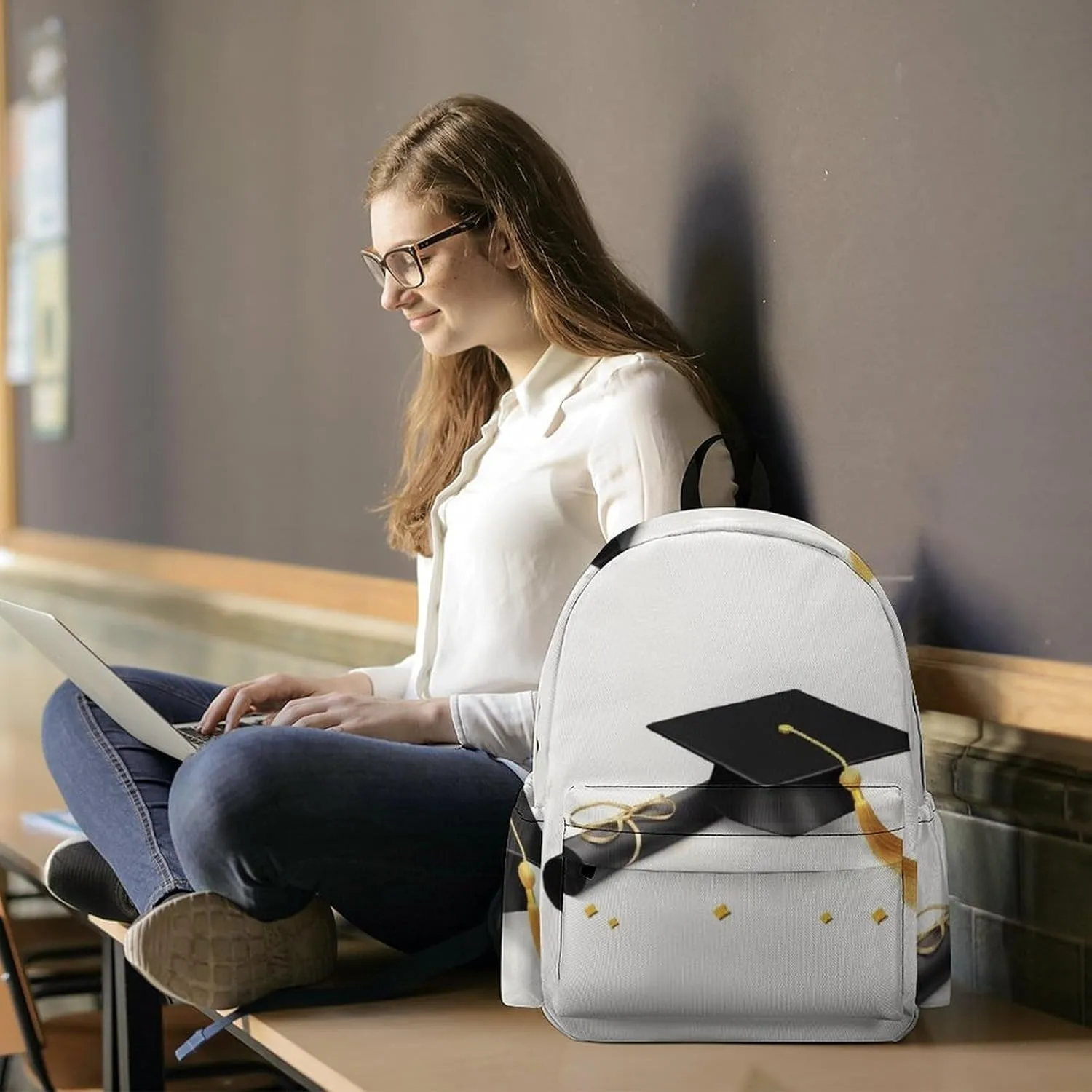 Graduation Congratulations Print Laptop Backpacks Casual Shoulder Bag Travel Daypack Fashion for Men Women