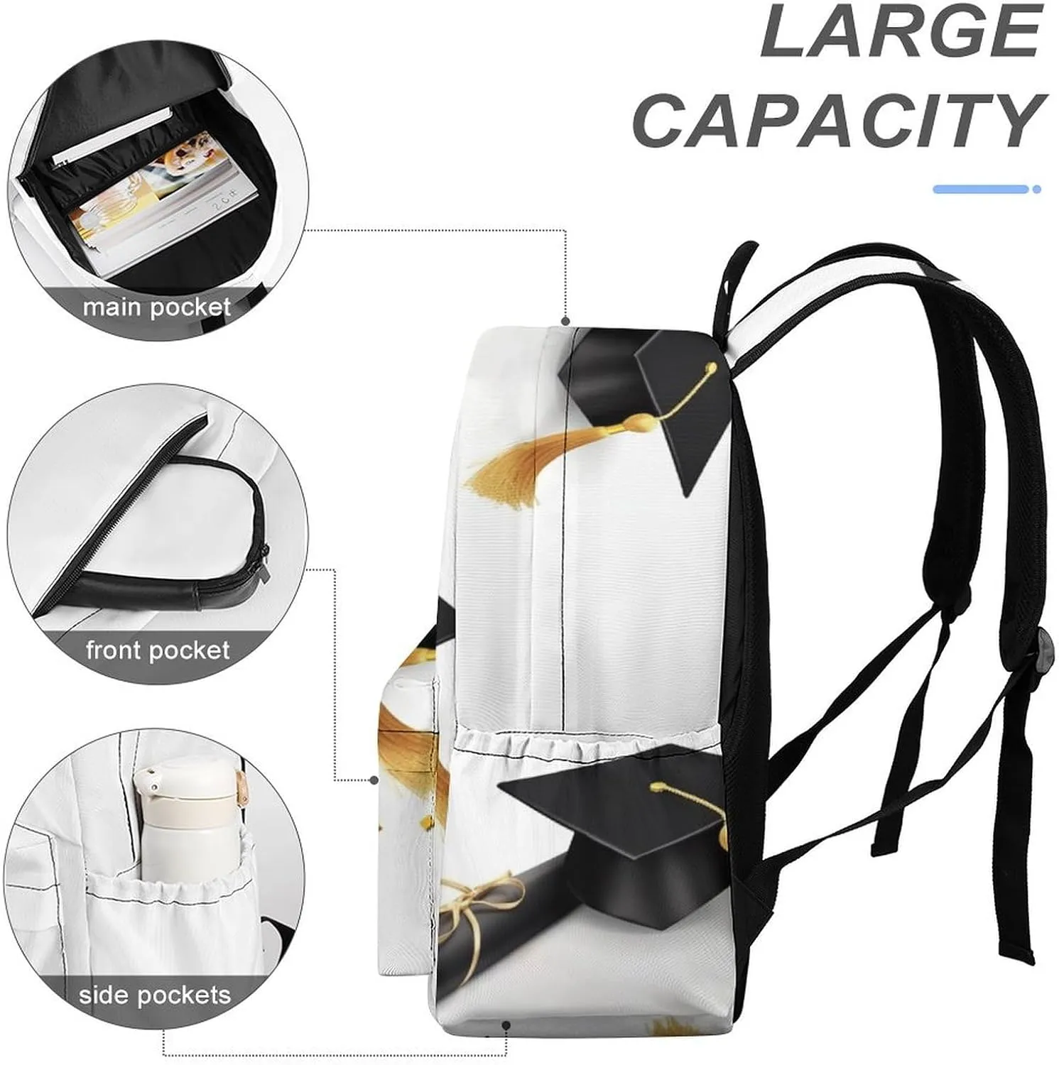 Graduation Congratulations Print Laptop Backpacks Casual Shoulder Bag Travel Daypack Fashion for Men Women
