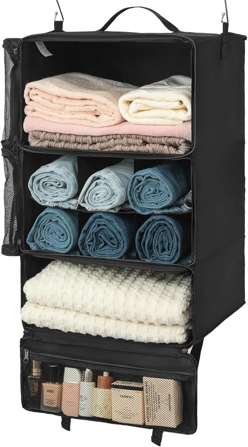 GRANNY SAYS Compression Packing Cubes for Travel, Extra Large Hanging Luggage Organizer, 3-Shelf Foldable Hanging Travel Shelves with 2 Hooks and Window, Packing Cubes for Carry on Suitcase Organizer