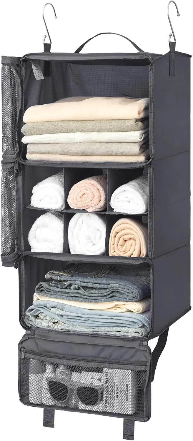 GRANNY SAYS Compression Packing Cubes for Travel, Extra Large Hanging Luggage Organizer, 3-Shelf Foldable Hanging Travel Shelves with 2 Hooks and Window, Packing Cubes for Carry on Suitcase Organizer