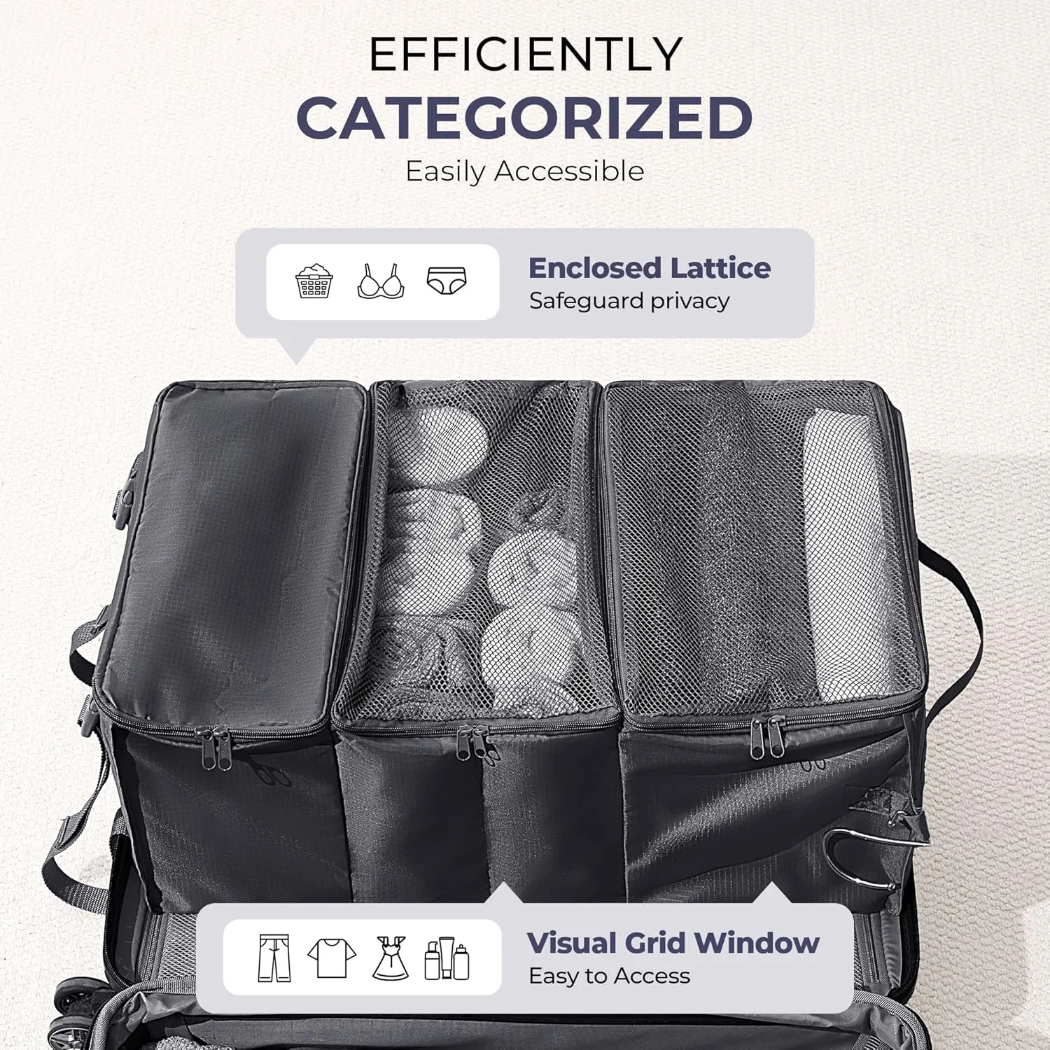 GRANNY SAYS Compression Packing Cubes for Travel, Extra Large Hanging Luggage Organizer, 3-Shelf Foldable Hanging Travel Shelves with 2 Hooks and Window, Packing Cubes for Carry on Suitcase Organizer