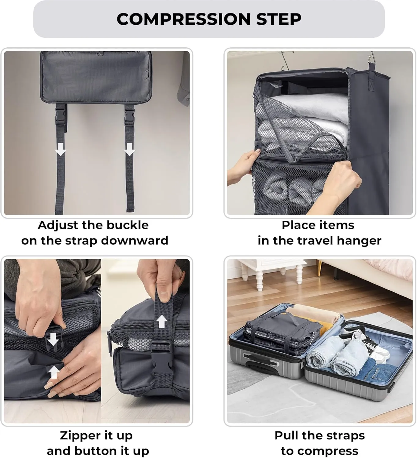 GRANNY SAYS Compression Packing Cubes for Travel, Extra Large Hanging Luggage Organizer, 3-Shelf Foldable Hanging Travel Shelves with 2 Hooks and Window, Packing Cubes for Carry on Suitcase Organizer