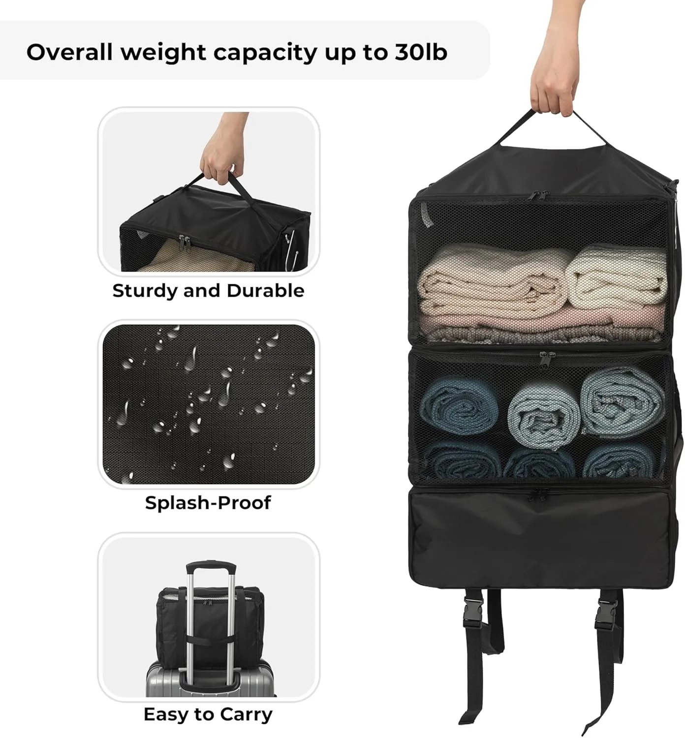 GRANNY SAYS Compression Packing Cubes for Travel, Extra Large Hanging Luggage Organizer, 3-Shelf Foldable Hanging Travel Shelves with 2 Hooks and Window, Packing Cubes for Carry on Suitcase Organizer