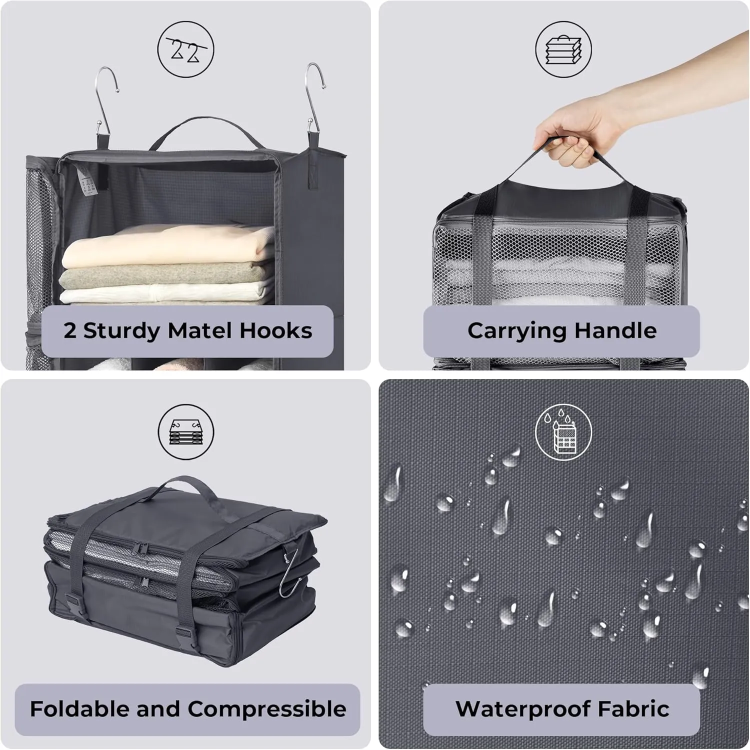 GRANNY SAYS Compression Packing Cubes for Travel, Extra Large Hanging Luggage Organizer, 3-Shelf Foldable Hanging Travel Shelves with 2 Hooks and Window, Packing Cubes for Carry on Suitcase Organizer