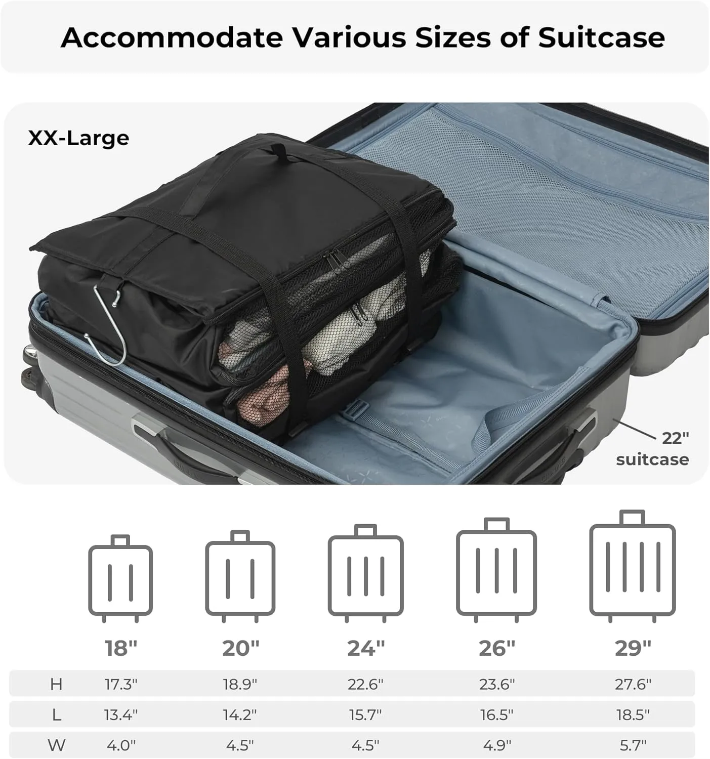 GRANNY SAYS Compression Packing Cubes for Travel, Extra Large Hanging Luggage Organizer, 3-Shelf Foldable Hanging Travel Shelves with 2 Hooks and Window, Packing Cubes for Carry on Suitcase Organizer