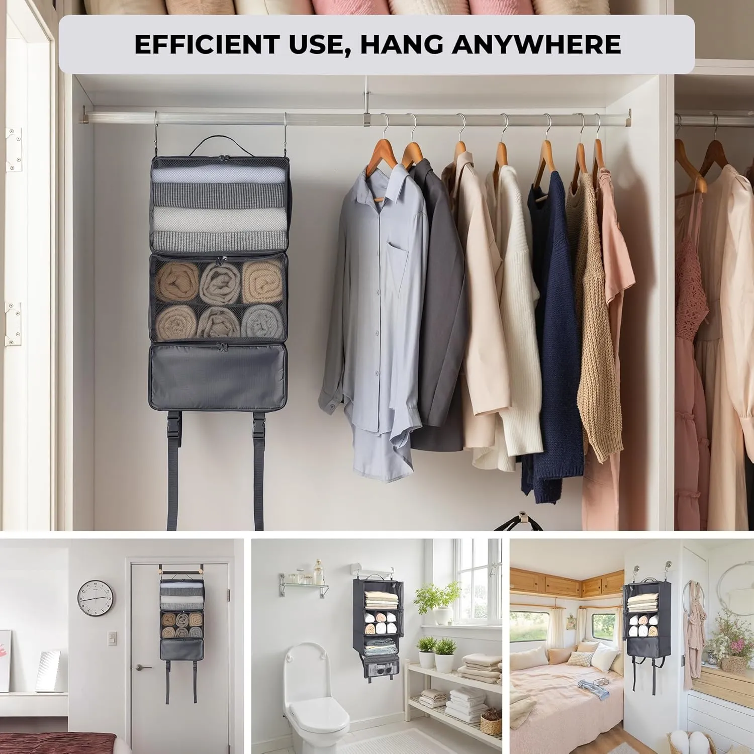 GRANNY SAYS Compression Packing Cubes for Travel, Extra Large Hanging Luggage Organizer, 3-Shelf Foldable Hanging Travel Shelves with 2 Hooks and Window, Packing Cubes for Carry on Suitcase Organizer