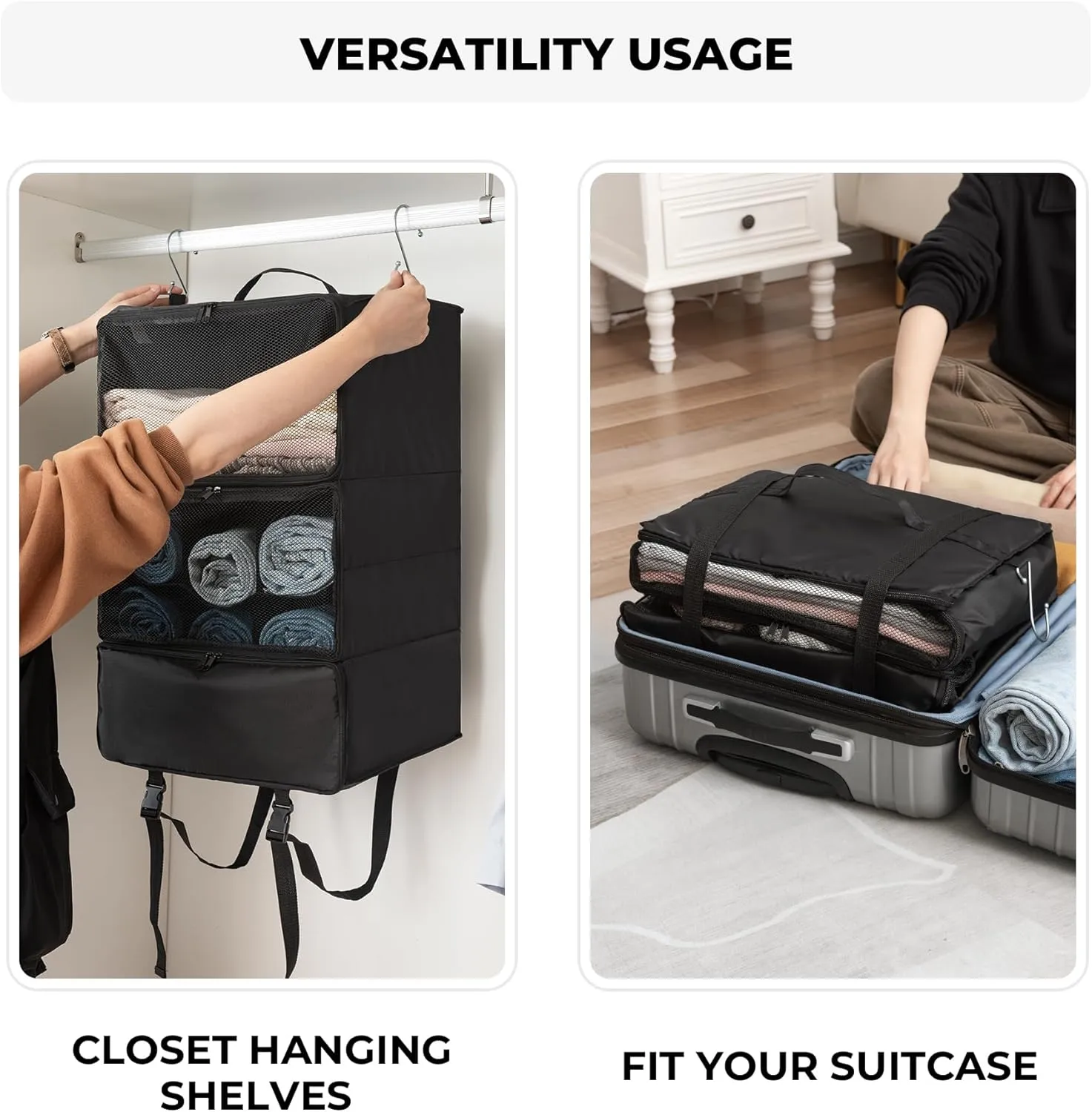 GRANNY SAYS Compression Packing Cubes for Travel, Extra Large Hanging Luggage Organizer, 3-Shelf Foldable Hanging Travel Shelves with 2 Hooks and Window, Packing Cubes for Carry on Suitcase Organizer