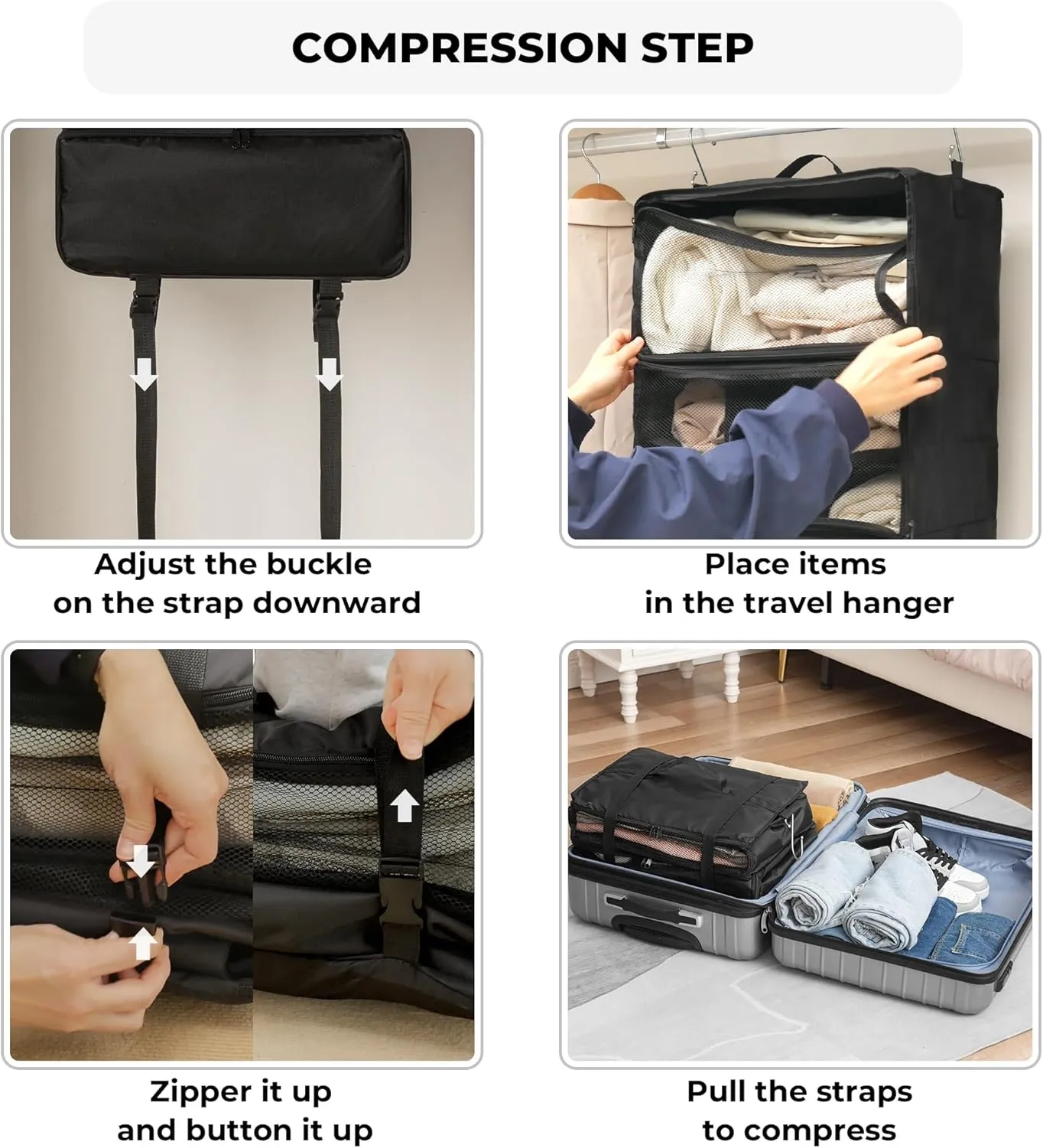 GRANNY SAYS Compression Packing Cubes for Travel, Extra Large Hanging Luggage Organizer, 3-Shelf Foldable Hanging Travel Shelves with 2 Hooks and Window, Packing Cubes for Carry on Suitcase Organizer