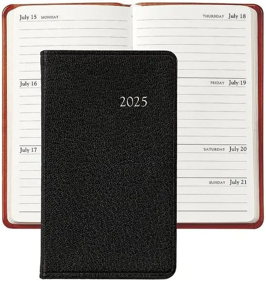 Graphic Image 2025 Black Goatskin 5in Pocket Datebook in Fine Leather (tm) - 3x5, PJ5MRBLGTIBLK