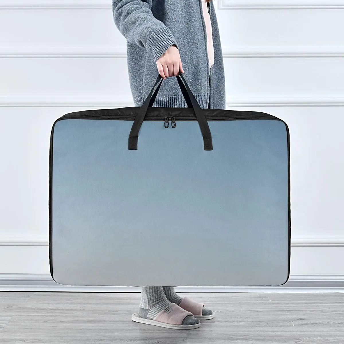 Gray Orange Gradient Storage Bags, 27.5x19.7x11 In, Extra Large Storage Duffle Bag with Zippers and Handles Zippered Storage Bag for Moving