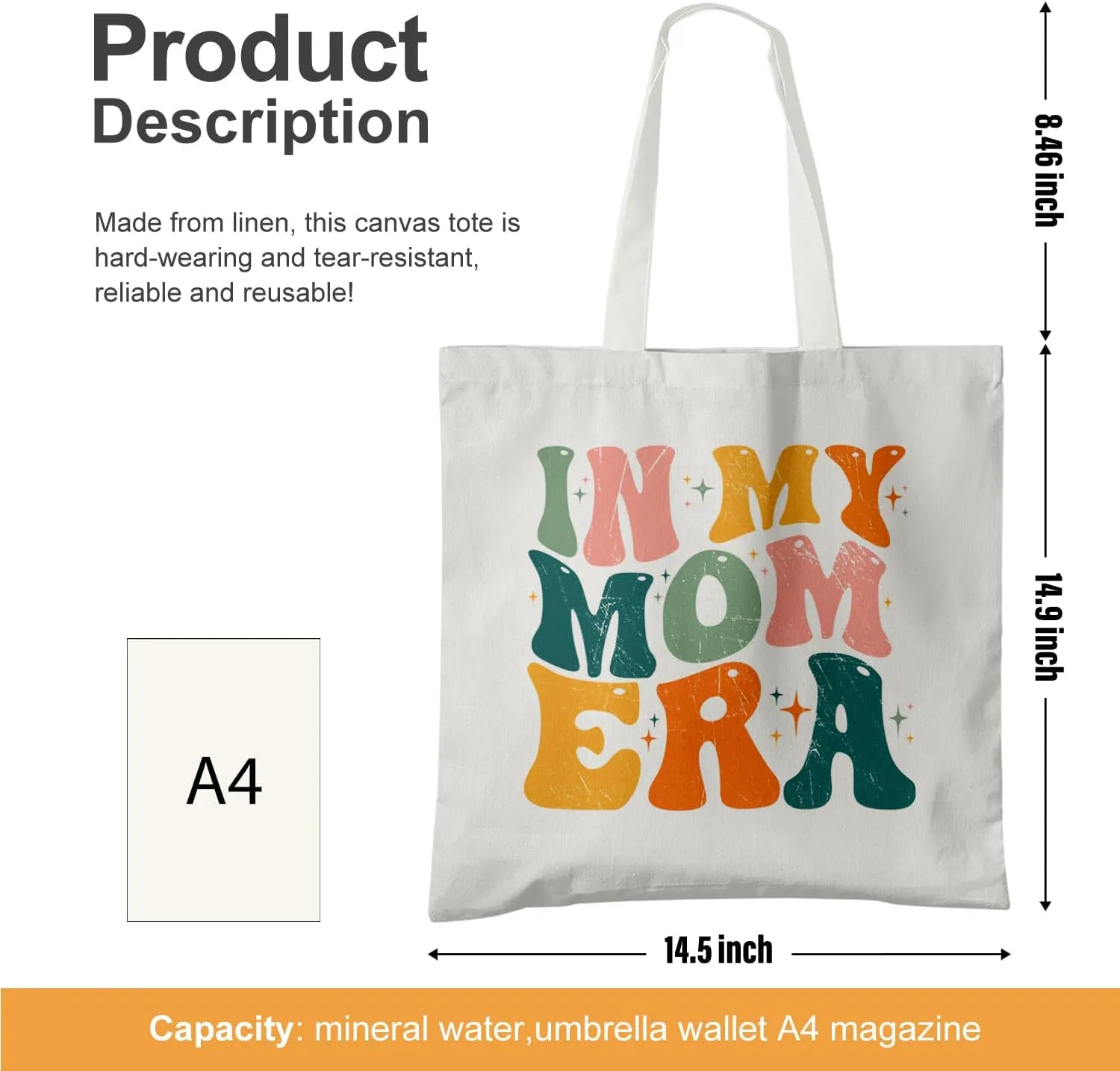 Great Grandma Mom Aunt Canvas Tote Bag, New Nana Auntie Gifts from Grandkids Daughters Sons,In My Mom Era Gifts