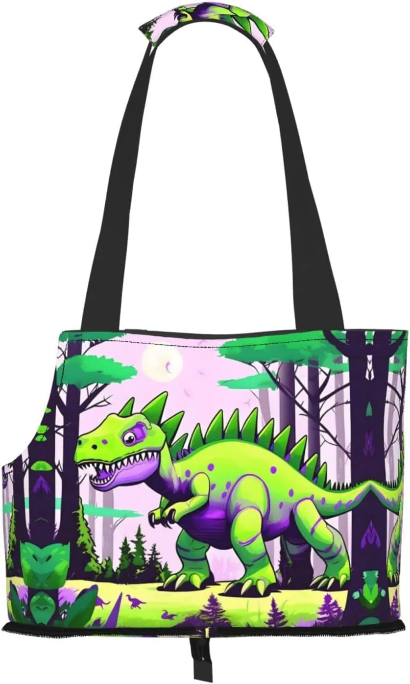 Green Dinosaur Printed Pet Shoulder Bag, Specially Designed for Small Dogs and Cats, Multifunctional Shoulder and Handbag