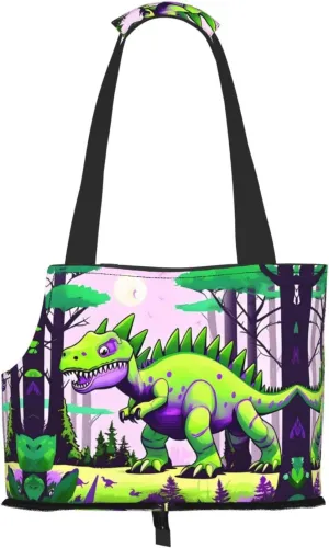 Green Dinosaur Printed Pet Shoulder Bag, Specially Designed for Small Dogs and Cats, Multifunctional Shoulder and Handbag