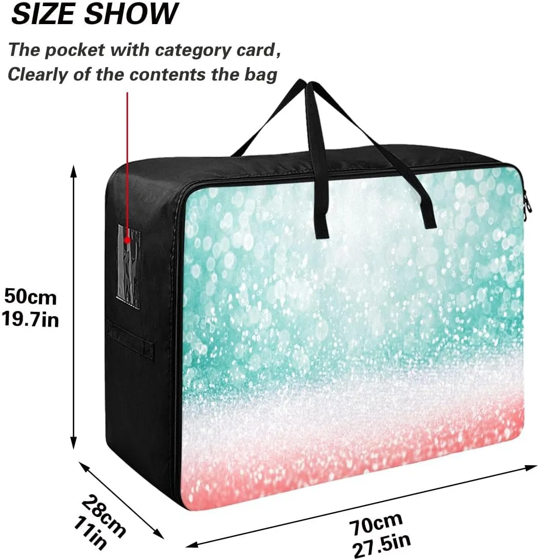 Green Glitter Pink Storage Bag Moving Storage Totes with Sturdy Zipper Storage Organizer for Clothes, Bedding, Comforter
