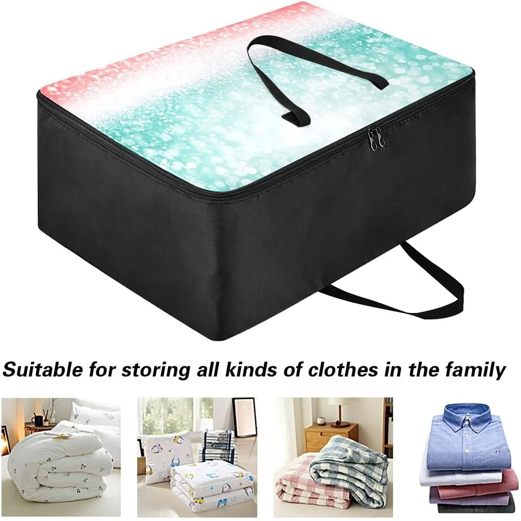 Green Glitter Pink Storage Bag Moving Storage Totes with Sturdy Zipper Storage Organizer for Clothes, Bedding, Comforter