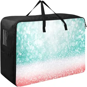 Green Glitter Pink Storage Bag Moving Storage Totes with Sturdy Zipper Storage Organizer for Clothes, Bedding, Comforter