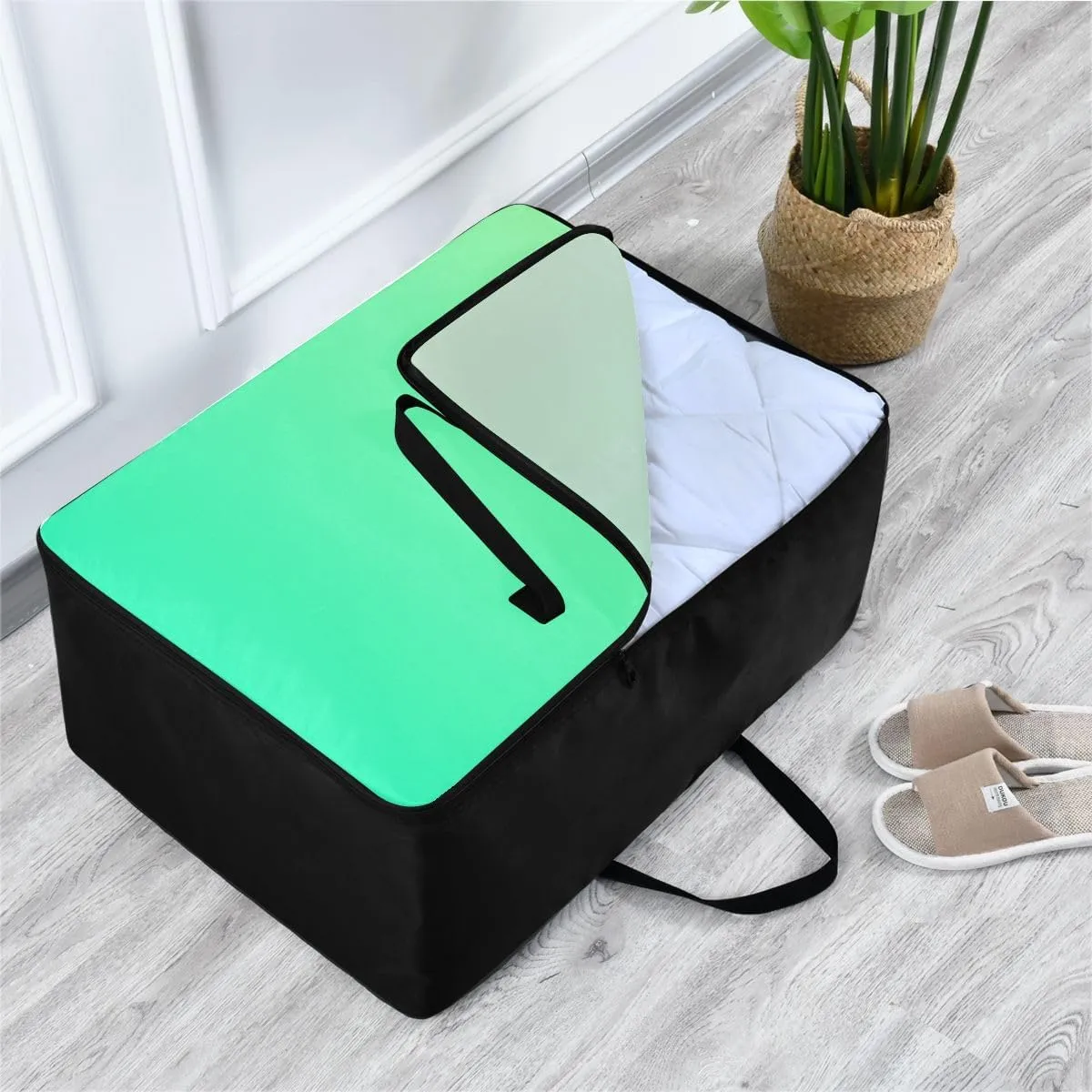Green Gradient Storage Bag, 27.5x19.7x11 In, Collapsible Moving Bags Zippered Storage Bag for Closet Comforter, Pillow, Quilt