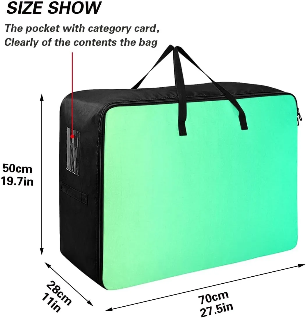 Green Gradient Storage Bag, 27.5x19.7x11 In, Collapsible Moving Bags Zippered Storage Bag for Closet Comforter, Pillow, Quilt