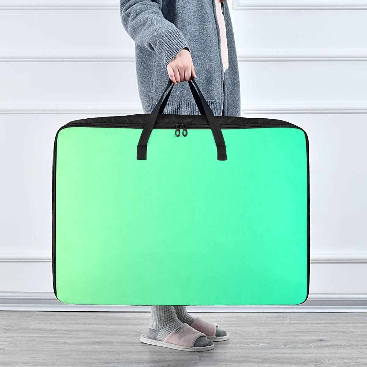 Green Gradient Storage Bag, 27.5x19.7x11 In, Collapsible Moving Bags Zippered Storage Bag for Closet Comforter, Pillow, Quilt