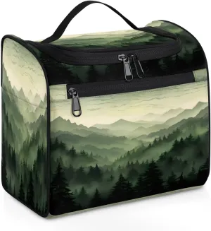 Green Misty Forest Travel Toiletry Bag for Men and Women, Large Hanging Makeup Bag Organizer Toiletries Bag for Travel, Cosmetic Bag with Handle