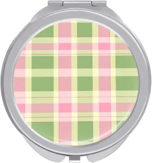 Green Pink Plaid Compact Makeup Mirror Mini Foldable Cosmetic Mirror Portable Travel Mirror for Purse Pocket