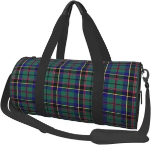 Green Tartan Round Travel Duffel Bag Large Capacity Gym Sports Bags for Hiking Vacation Trips