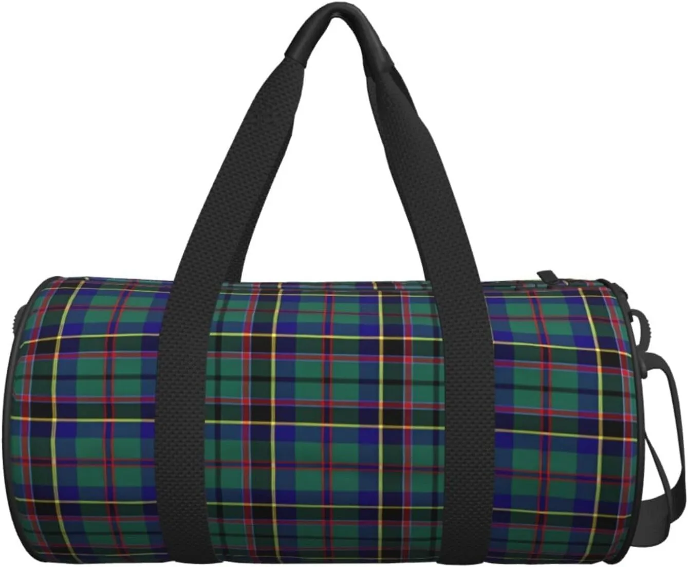 Green Tartan Round Travel Duffel Bag Large Capacity Gym Sports Bags for Hiking Vacation Trips