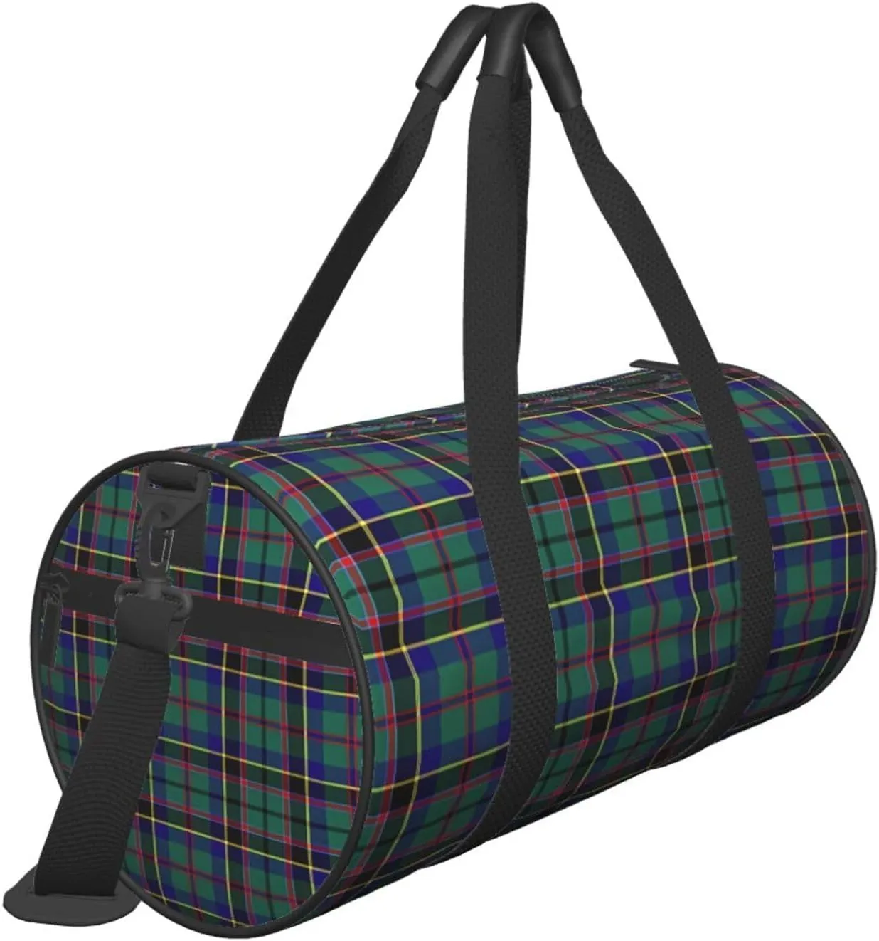 Green Tartan Round Travel Duffel Bag Large Capacity Gym Sports Bags for Hiking Vacation Trips