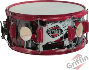 GRIFFIN Snare Drum Birch Wood Shell 14 X 6.5 Inch | Oversize 2.5" Large Vents & Custom Graphic Wrap (Limited Edition) | Red Hardware & Marching Drummers Key for Students & Pros | 8 Metal Tuning Lugs