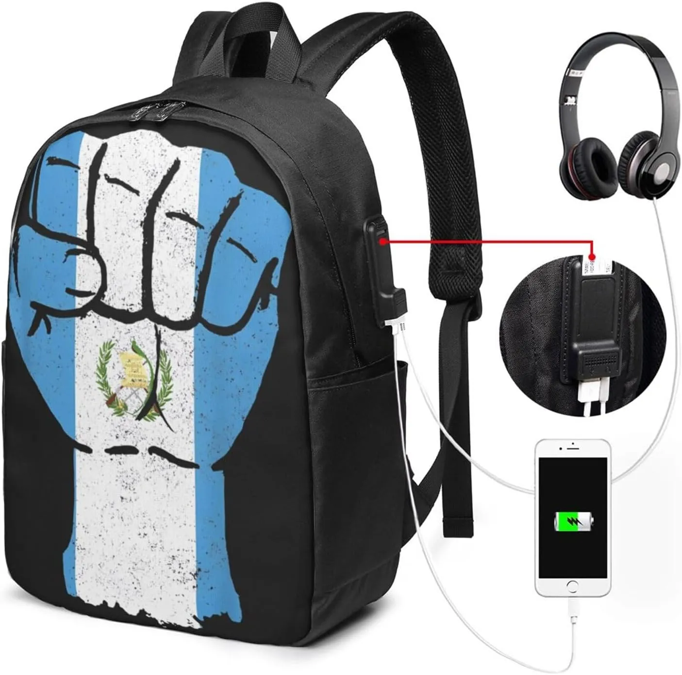 Guatemala Strong Guatemalan Flag Laptop Backpacks Travel Backpack Casual Business Daypack Sport Rucksack Computer Bag Fits up to 17 Inch Notebook with USB Port