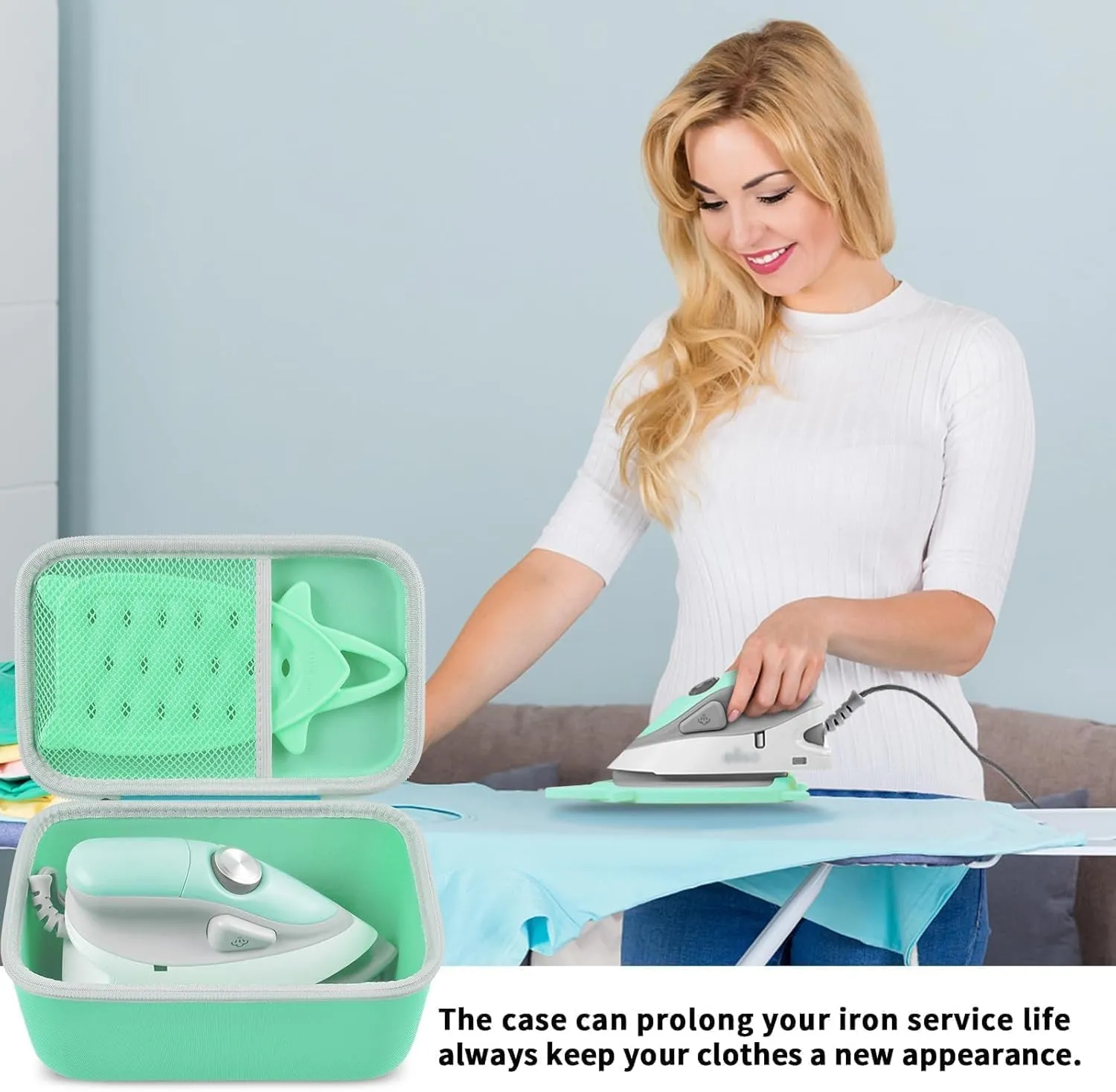 GWCASE Case Compatible with Oliso M3Pro/ M2 Mini Project Steam Iron. Carrying Organizer Holder for Sunbeam Hot-2-Trot Travel Steam Iron (Box Only)- Aqua