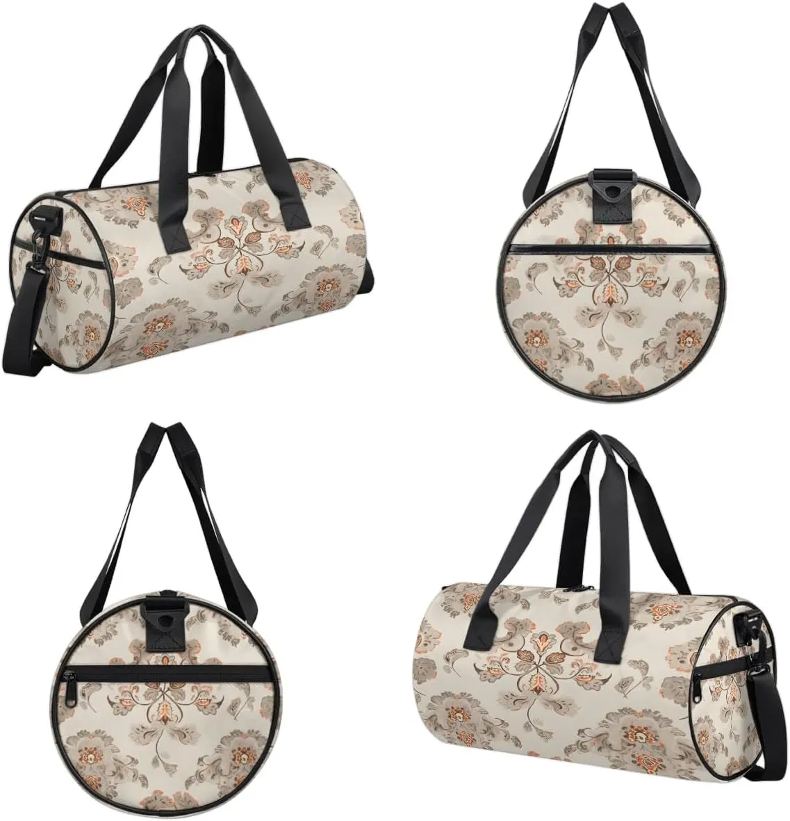 Gym Bags for Men Women Elegant Ethnic Flowers Sports Duffel Bags Carry On Travel Duffle Bag with Detachable Adjustable Shoulder Strap Overnight Weekender Bag
