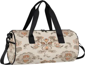 Gym Bags for Men Women Elegant Ethnic Flowers Sports Duffel Bags Carry On Travel Duffle Bag with Detachable Adjustable Shoulder Strap Overnight Weekender Bag
