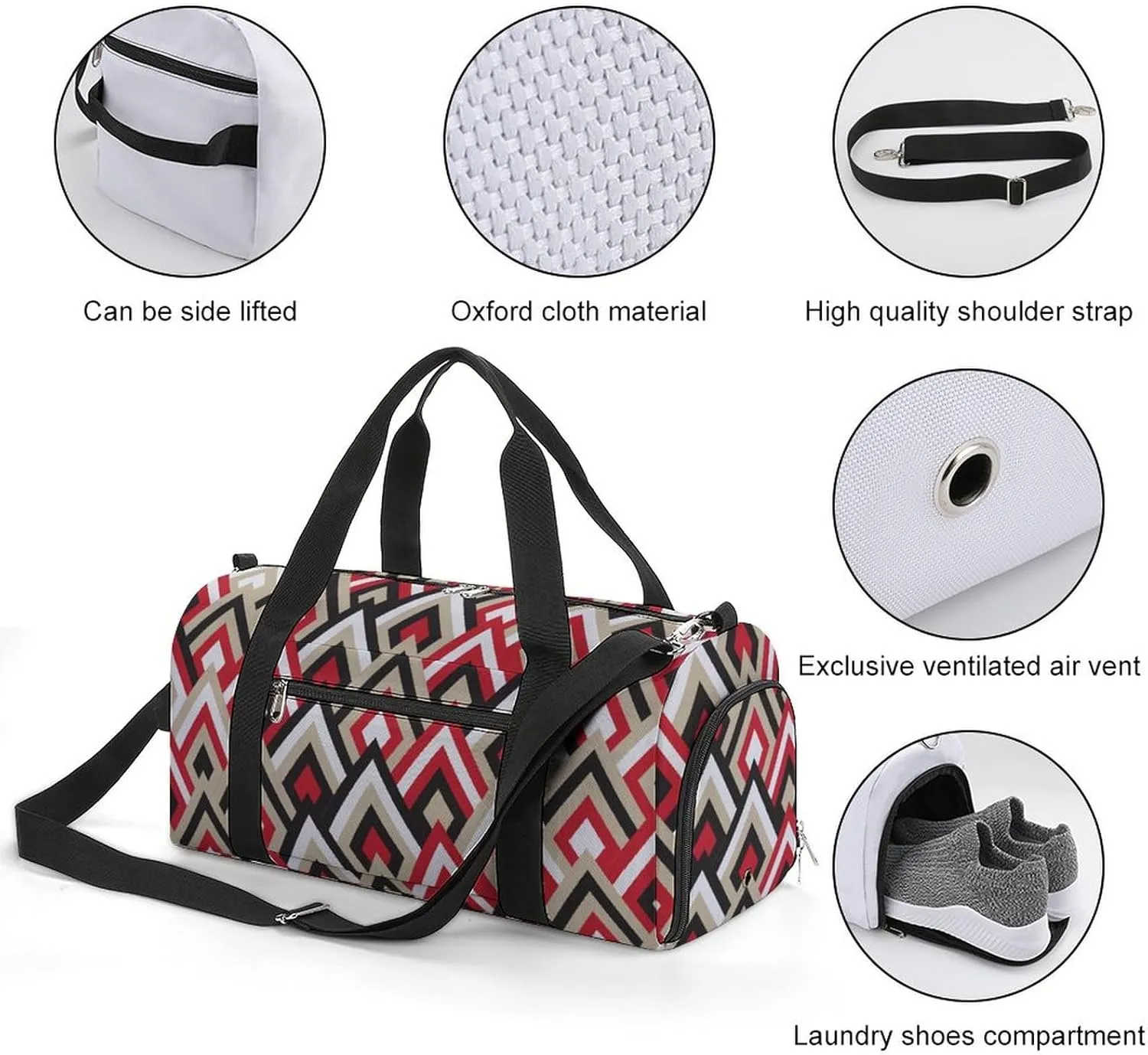 Gym Duffel Bag with Shoe Compartment Wet Pocket, Triangular Graphic Travel Bag for Men Women
