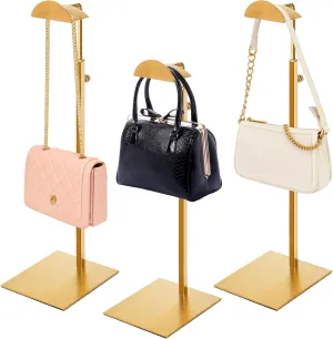Hacaroa Set of 3 Purse Display Stand Stainless Steel, Adjustable Metal Handbag Holder Gold Tabletop Bag Rack, Single Hook Jewelry Display Stand for Closet, Boutique, Store