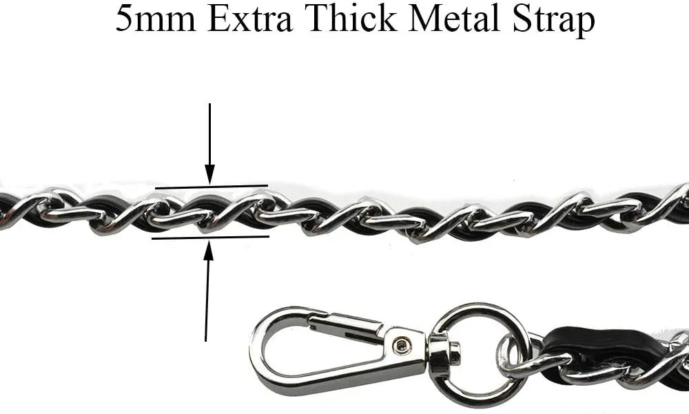 HAHIYO Metal Plus Synthetic Leather Purse Chain Strap Length 23.6 Inch Silver Black for Shoulder Cross Body Sling Purse Handbag Clutch Replacement Comfortable 0.47 Inch Wide 5mm Extra Thick 1 Pack